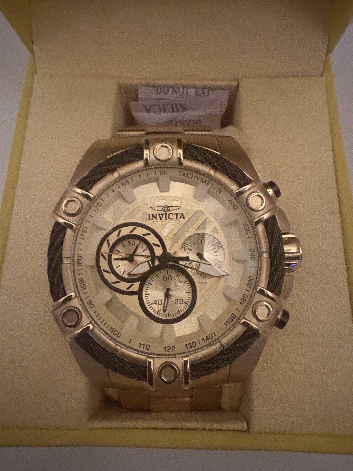 Invicta Bolt Men's Quartz Chronograph 52mm Gold Tone SS 100m Box Manual