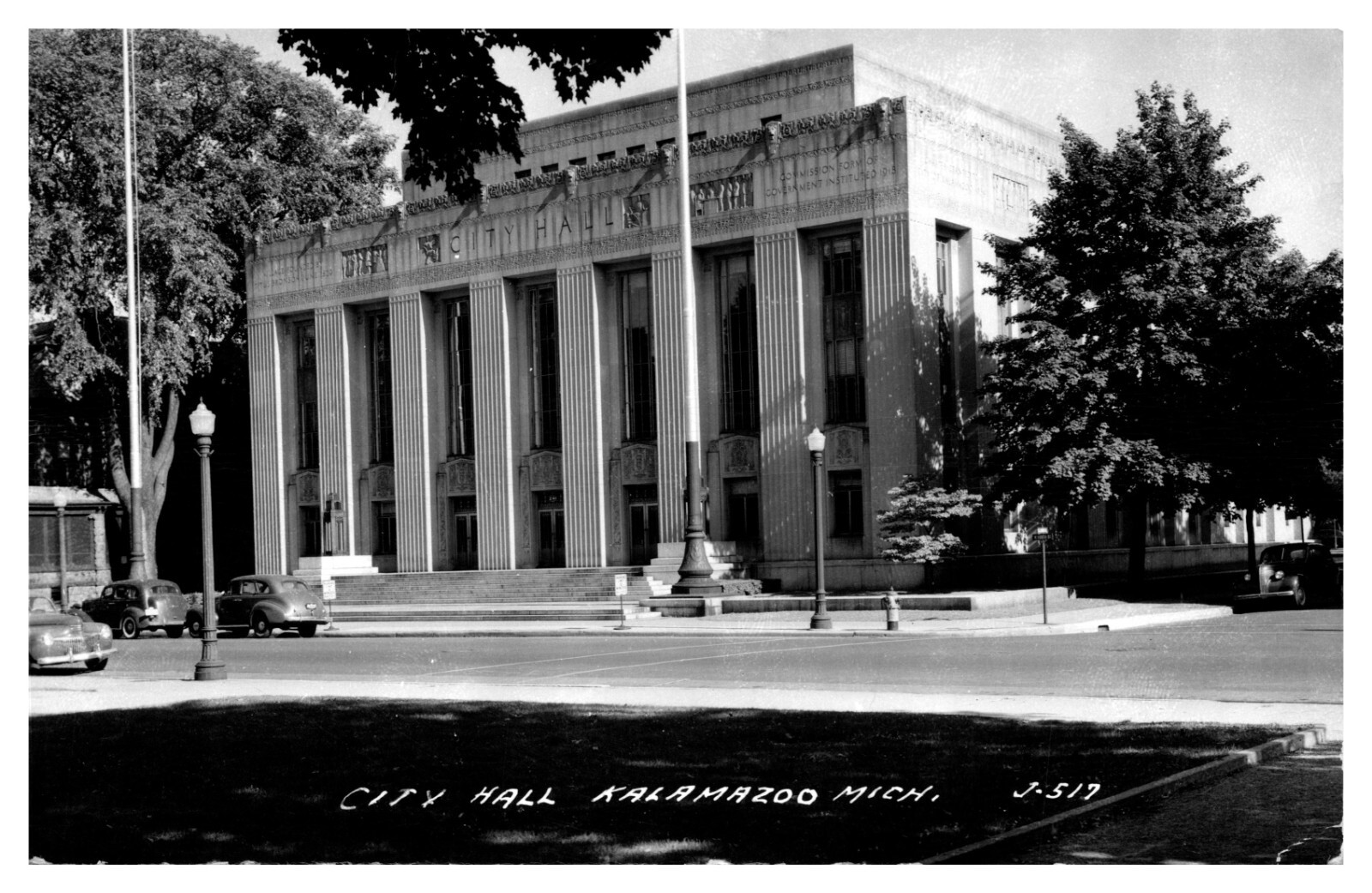 Kalamazoo Michigan City Hall Street View 1955 PM RPPC   -A63