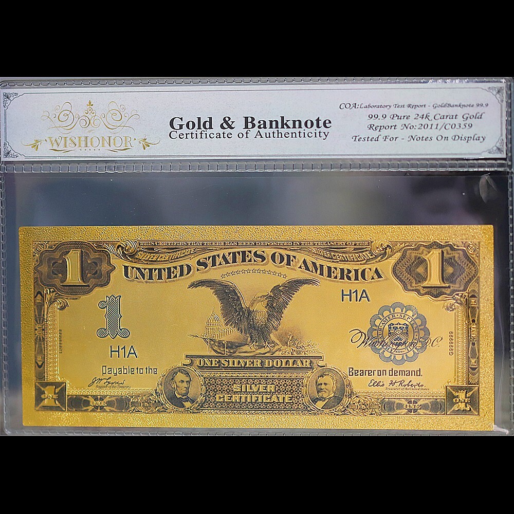 Gold 1899 $1 One Dollar Banknote Collectible with Bag & Certificate