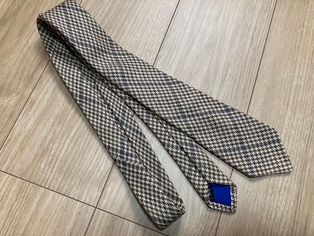 Drake\'s Tie Houndstooth Check Beige Brown