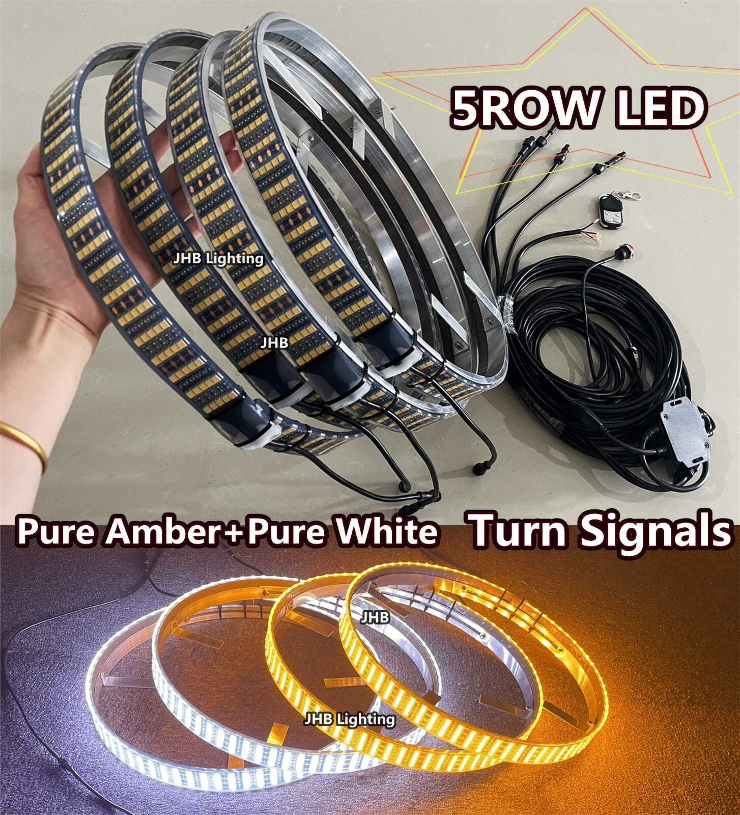 JHB 17.5'' 5ROWS Pure Amber White LED Wheel Ring Lights Switchback Turn Signals