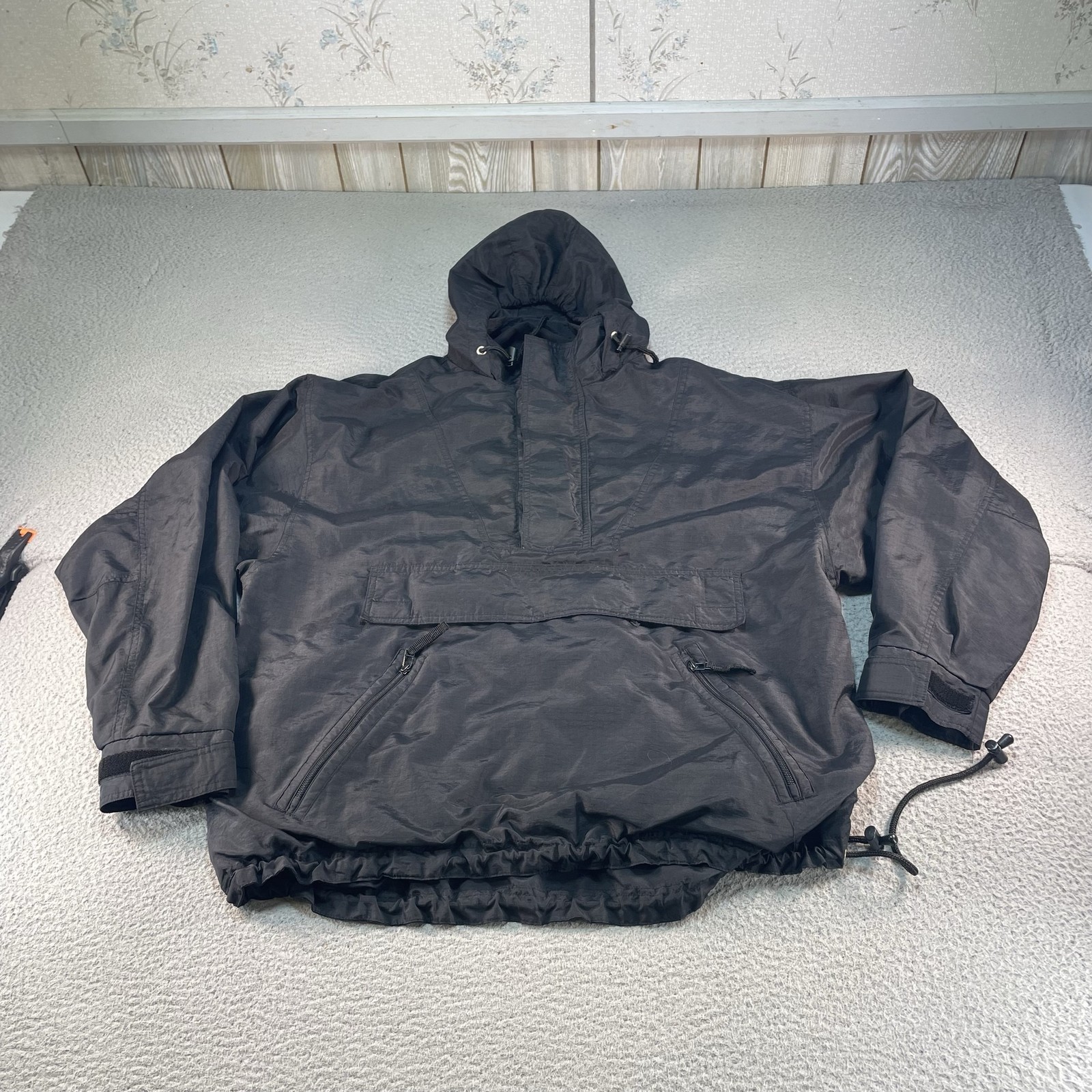 Vintage Gap Jacket Mens XL Black Nylon Hooded Anorak Pullover Outdoor 90s Hiking