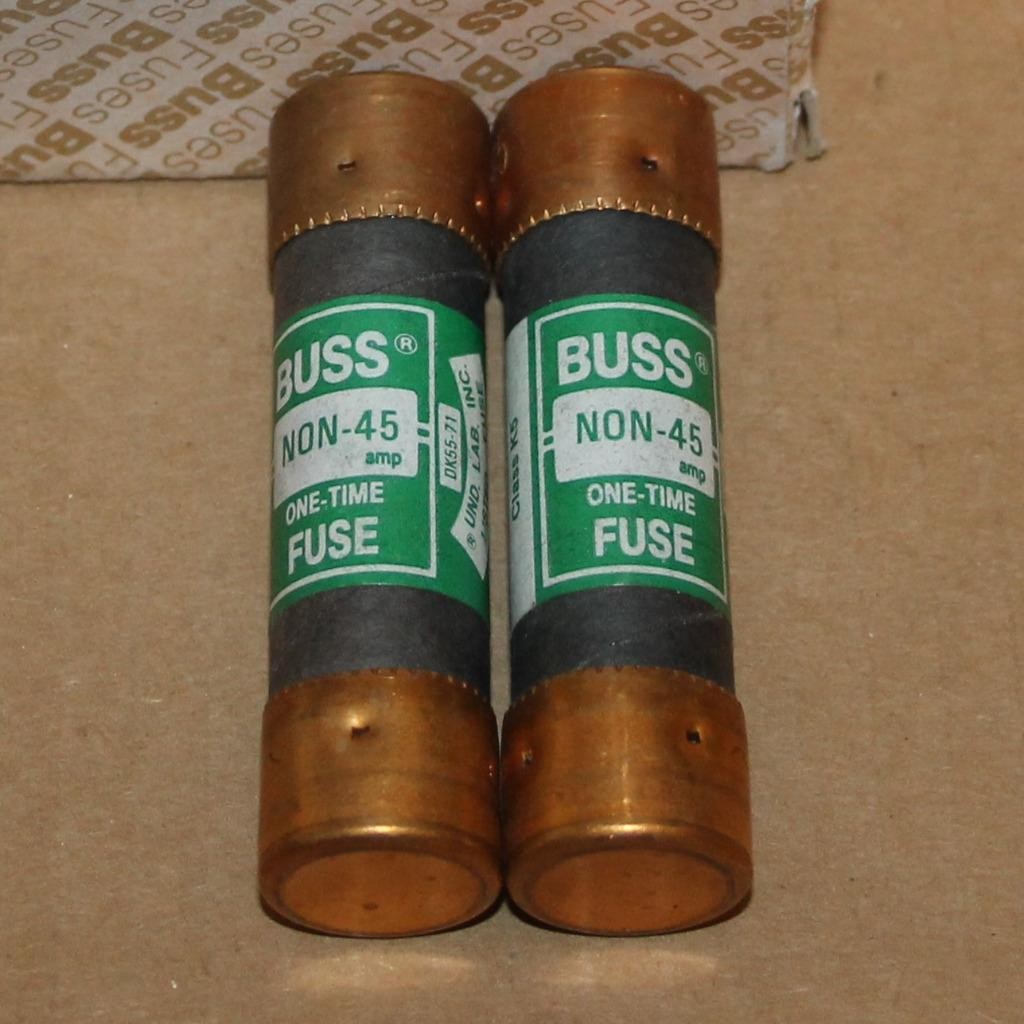 Two 2 NOS Cooper Bussman One-Time NON-45 Fuses 45 Amps 250 Volts from open box