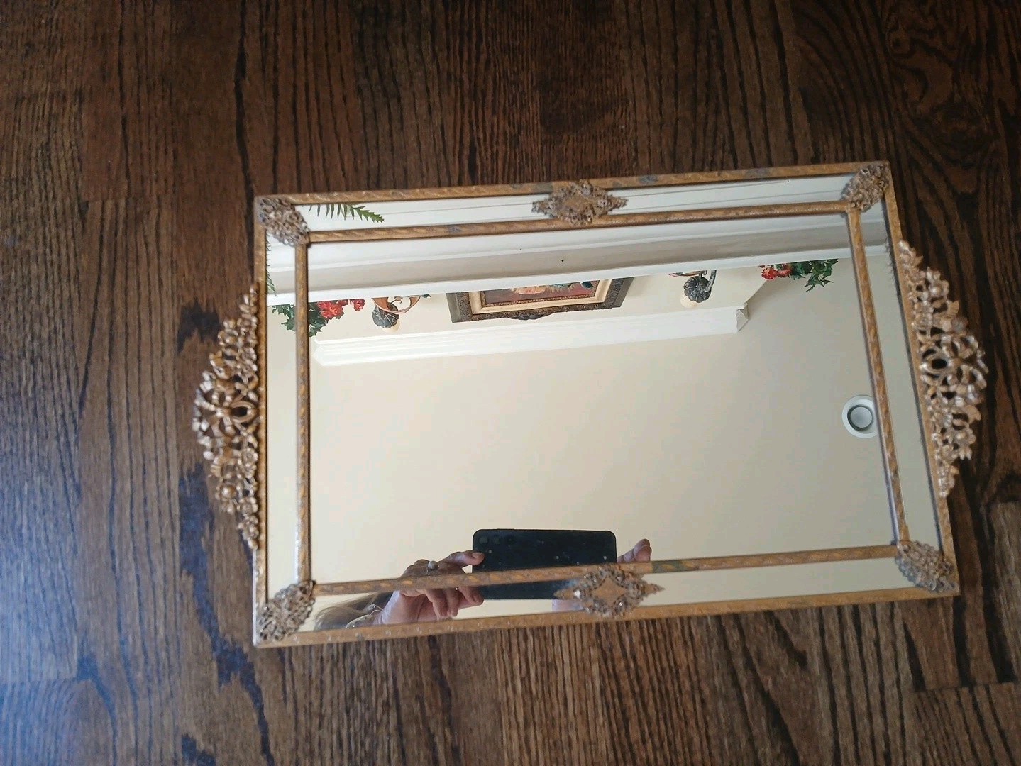 Antique French Style Brass Vanity Dresser Tray Bow Detail Ornate Antique French Style Brass Vanity Dresser Tray Bow Detail Ornate