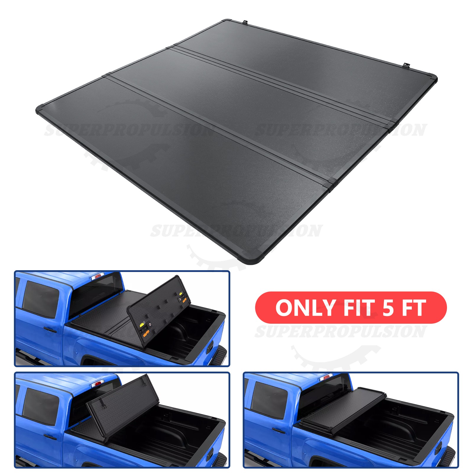 5ft Hard Tri-Fold Tonneau Cover 6063 Aluminum for 2019-2026 Ford Ranger Black
