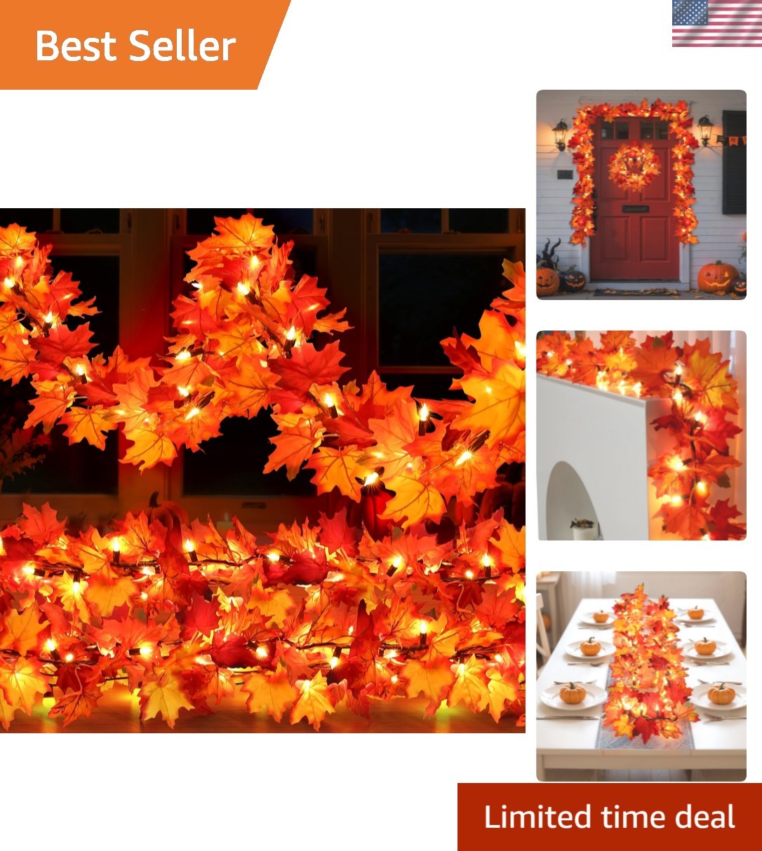 Fall Decorations Lighted Fall Garland, 9FT 50 Count Incandescent Lights Brown...