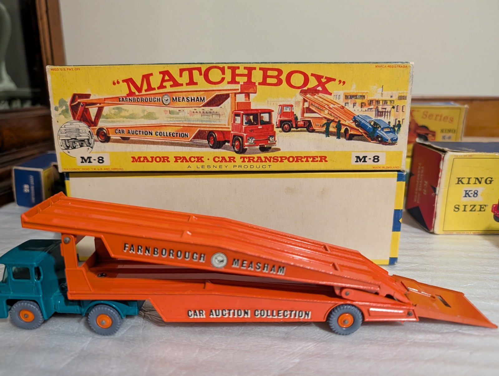Matchbox Lesney Major Pack M-8 Farnborough Measham Car Transporter With Box Matchbox Lesney Major Pack M-8 Farnborough Measham Car Transporter With Box