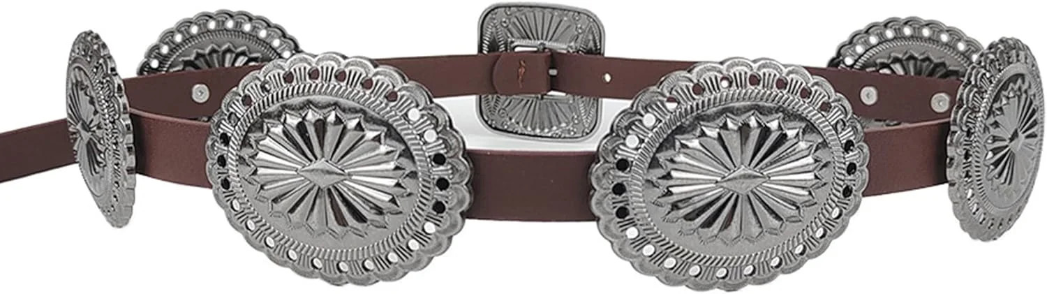 UTOWO Womens Western Cowboy Disc Belt Vintage Cowgirl Concho Leather Belts Boho