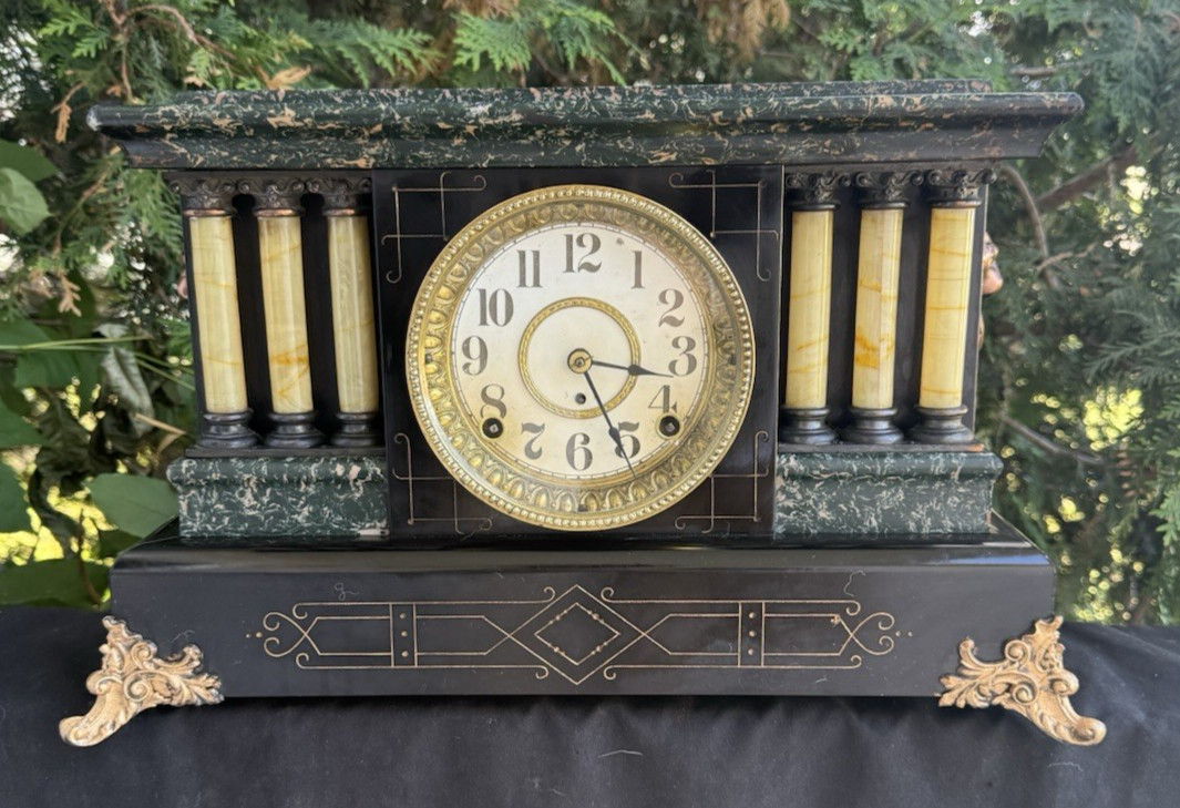 C 1910 Seth Thomas Adamantine DING DONG Chime 2 Bell Mantle Clock - SEE  VIDEO