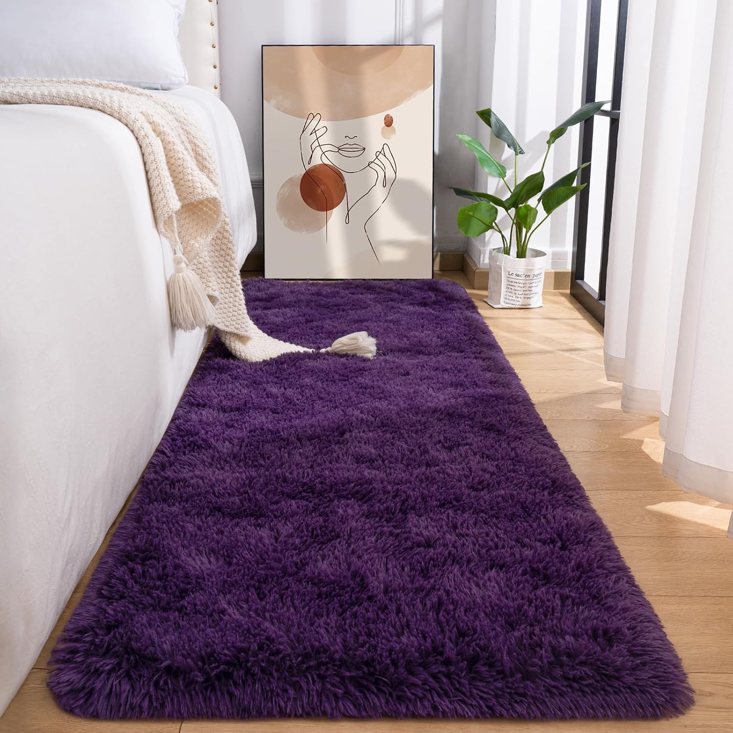 Fluffy Runner Rug for Bedroom Living Room, 2x6 Feet Dark Purple Shag Area Rugs, Fluffy Runner Rug for Bedroom Living Room, 2x6 Feet Dark Purple Shag Area Rugs,