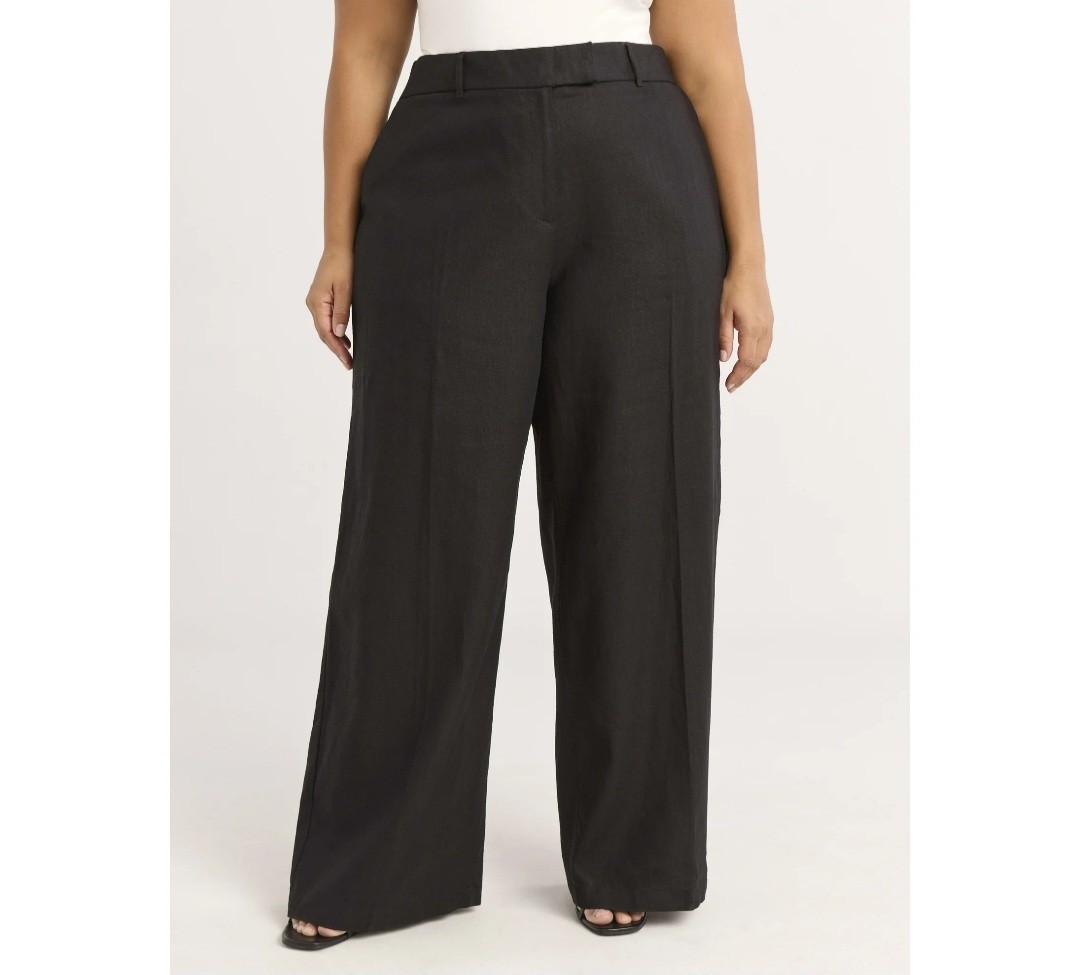 Scoop Women\'s and Women’s Plus Linen Blend Tailored Wide Leg Pants Size 6 Black 