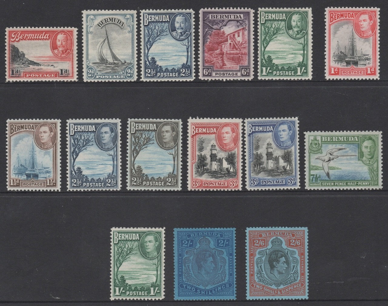 Bermuda 1936 - 1951 KGV, KGVI MH Collection, Values to 2/6 LH VF CV $127.65