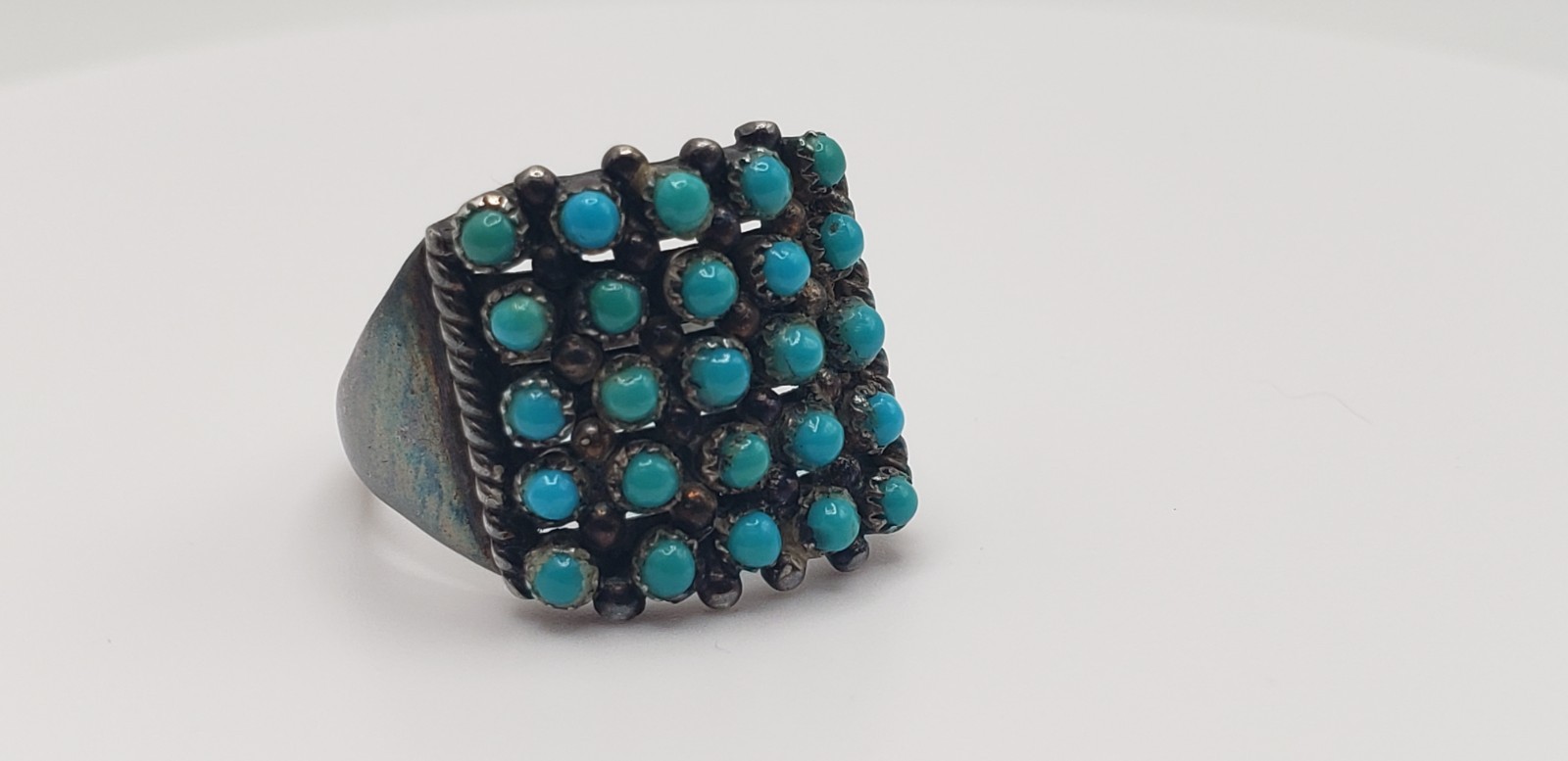 Vintage Southwestern Sterling Silver Turquoise Cluster Ring