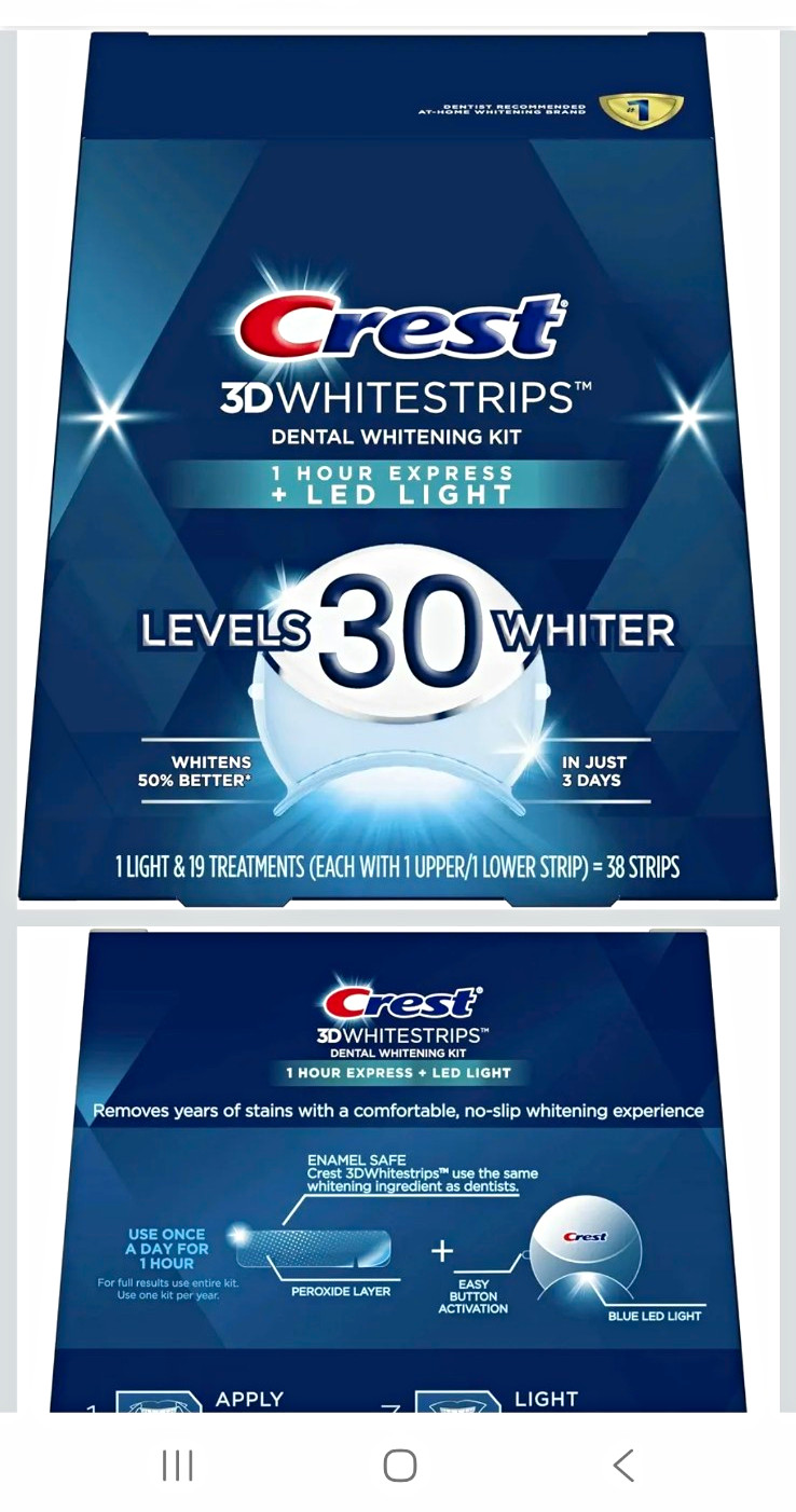 Crest 3D White 1 Hour Express + LED Light Teeth Whitening Kit Mint Peroxide Crest 3D White 1 Hour Express + LED Light Teeth Whitening Kit Mint Peroxide
