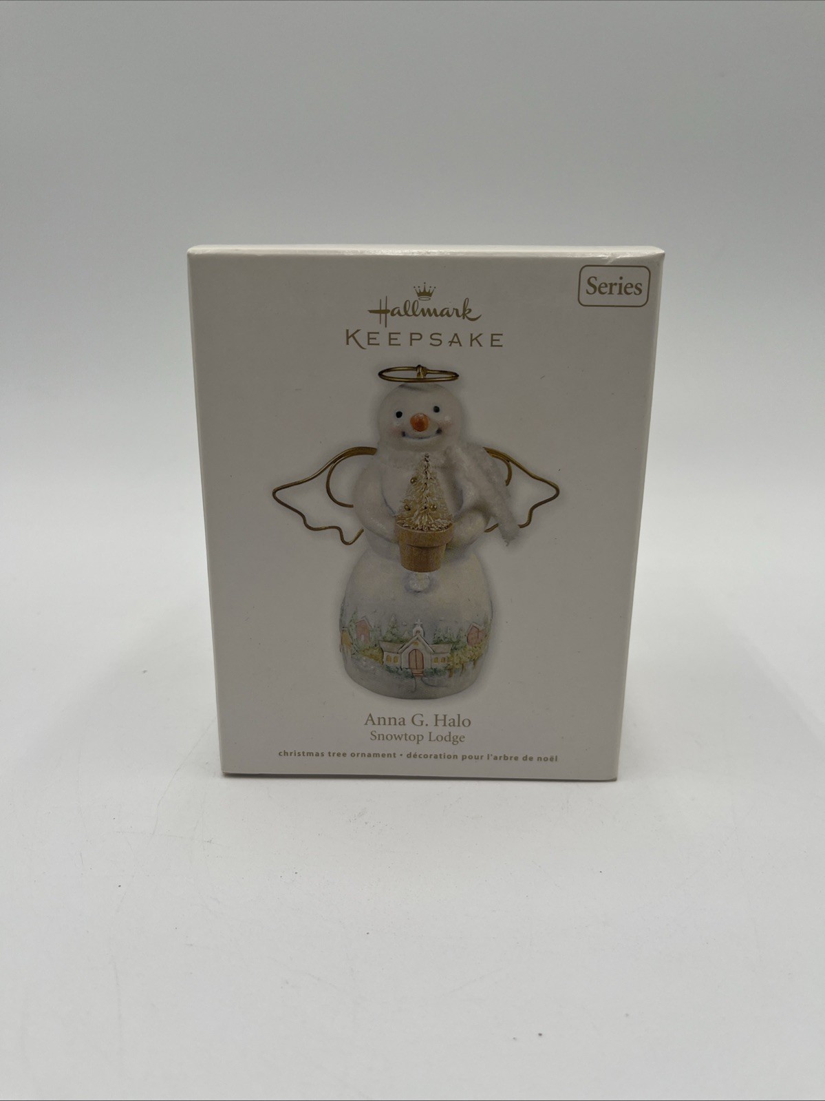 Hallmark Ornament Anna G. Halo Snowtop Lodge 2011 Angel Snowman Series 7th New