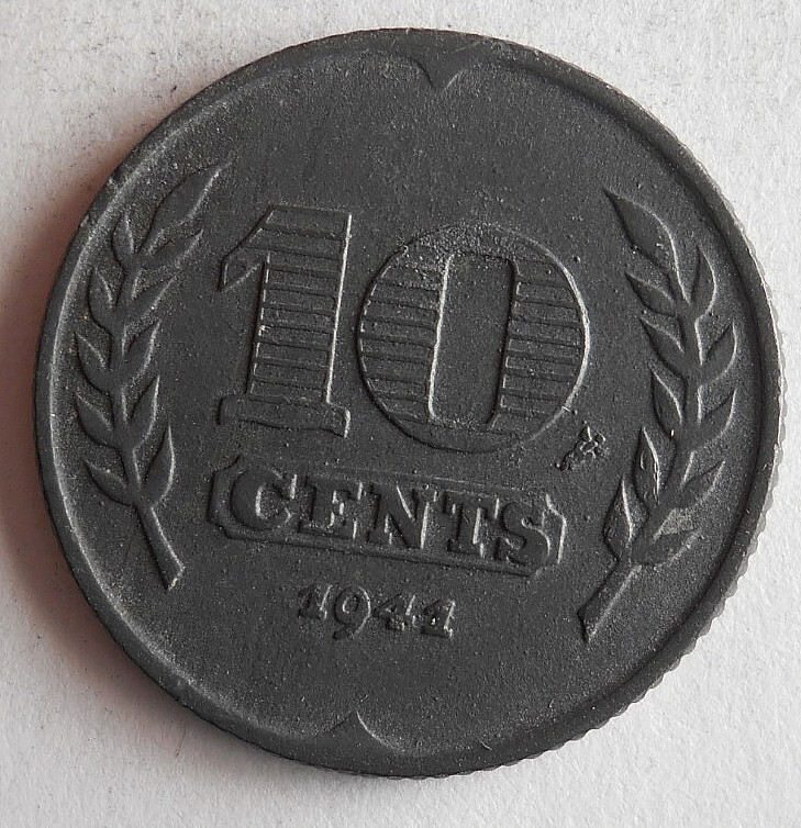 1941 NETHERLANDS 10 CENTS - Great WW2 Era Coin -  - Netherlands Bin #C