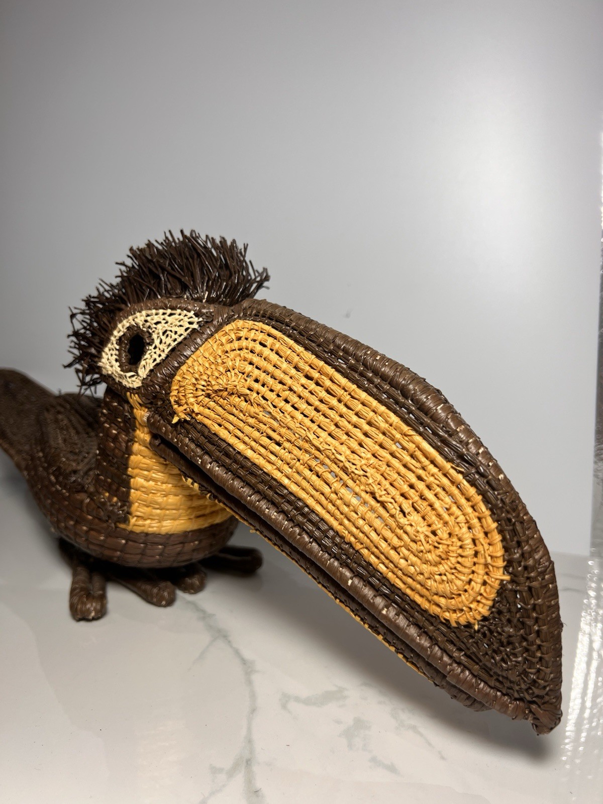 VTG Hand Woven Palm/ Chunga Fiber Toucan Bird Sculpture Panama 1970s 