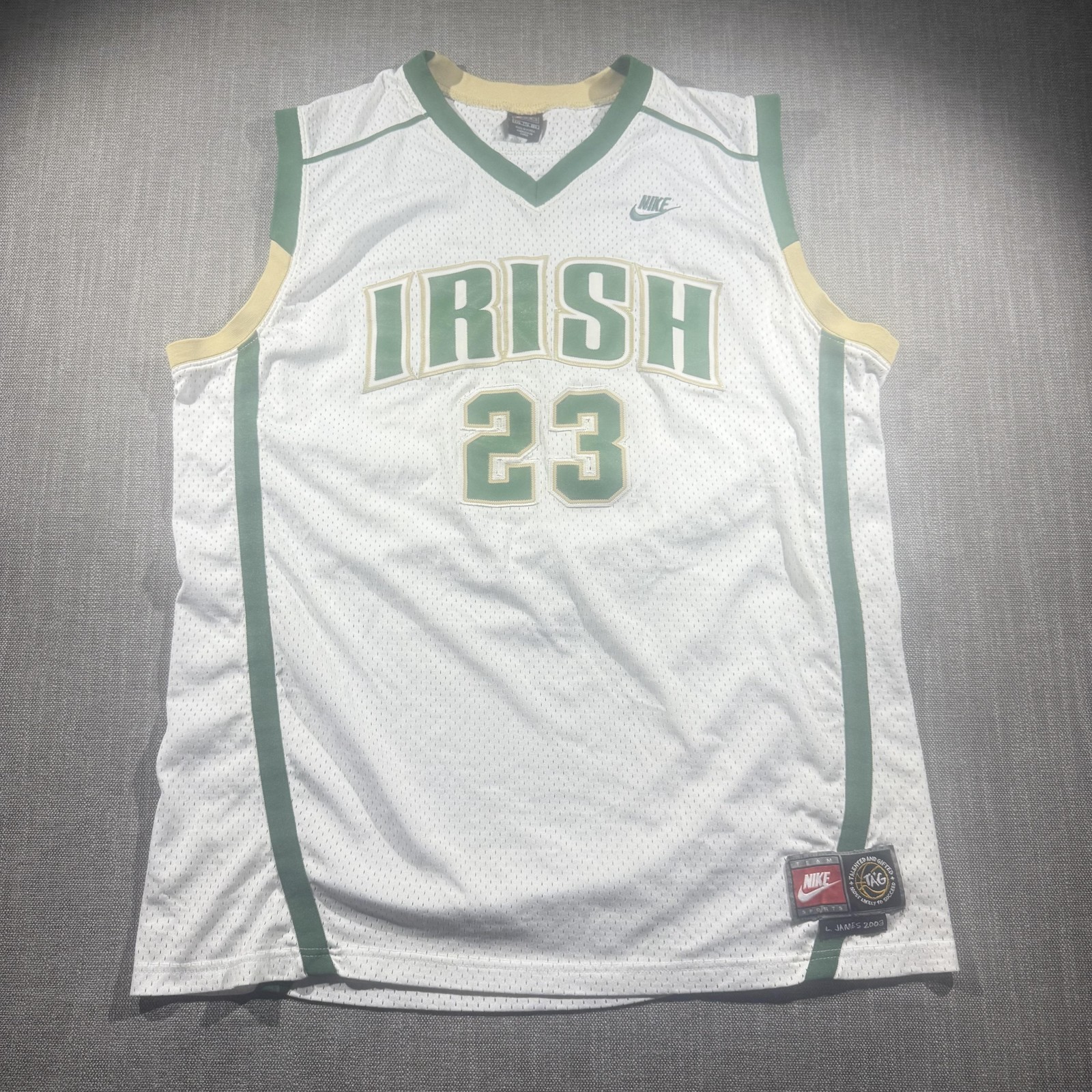 LeBron James Jersey St Vincent St Mary Irish Mens XXL White Green Nike 2003