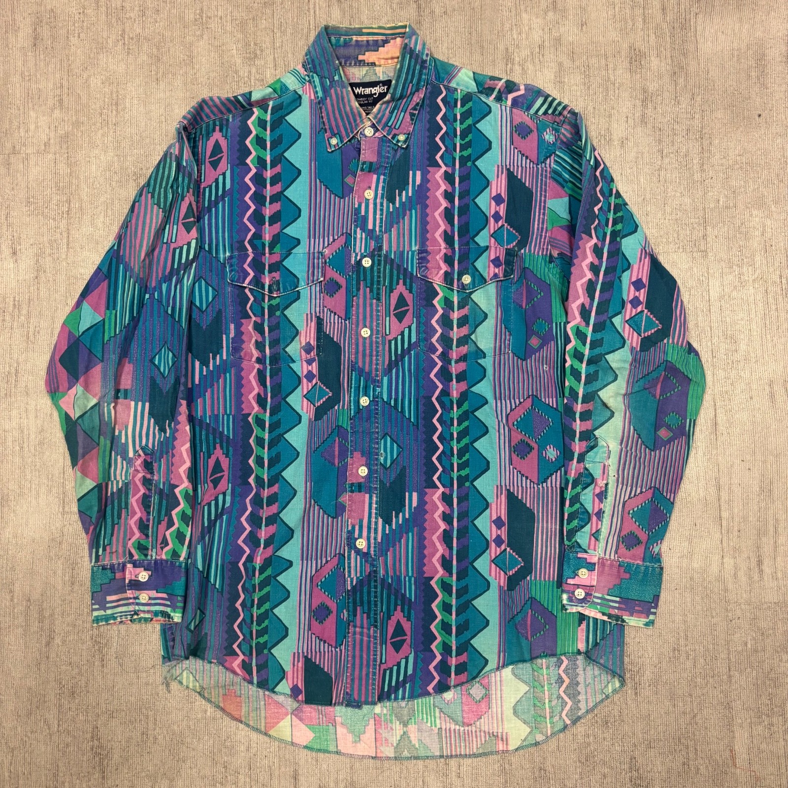 Vintage Wrangler Brushpopper X-Longtail 16-34 Aztec Western Cowboy USA 90s Large Vintage Wrangler Brushpopper X-Longtail 16-34 Aztec Western Cowboy USA 90s Large