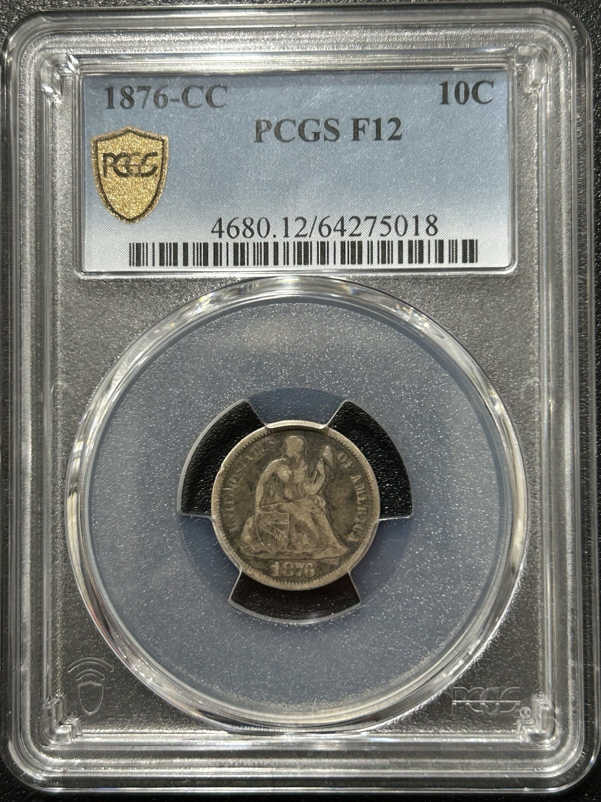 1876-CC 10C PCGS F12 Seated Liberty Dime - Original Carson City Mint