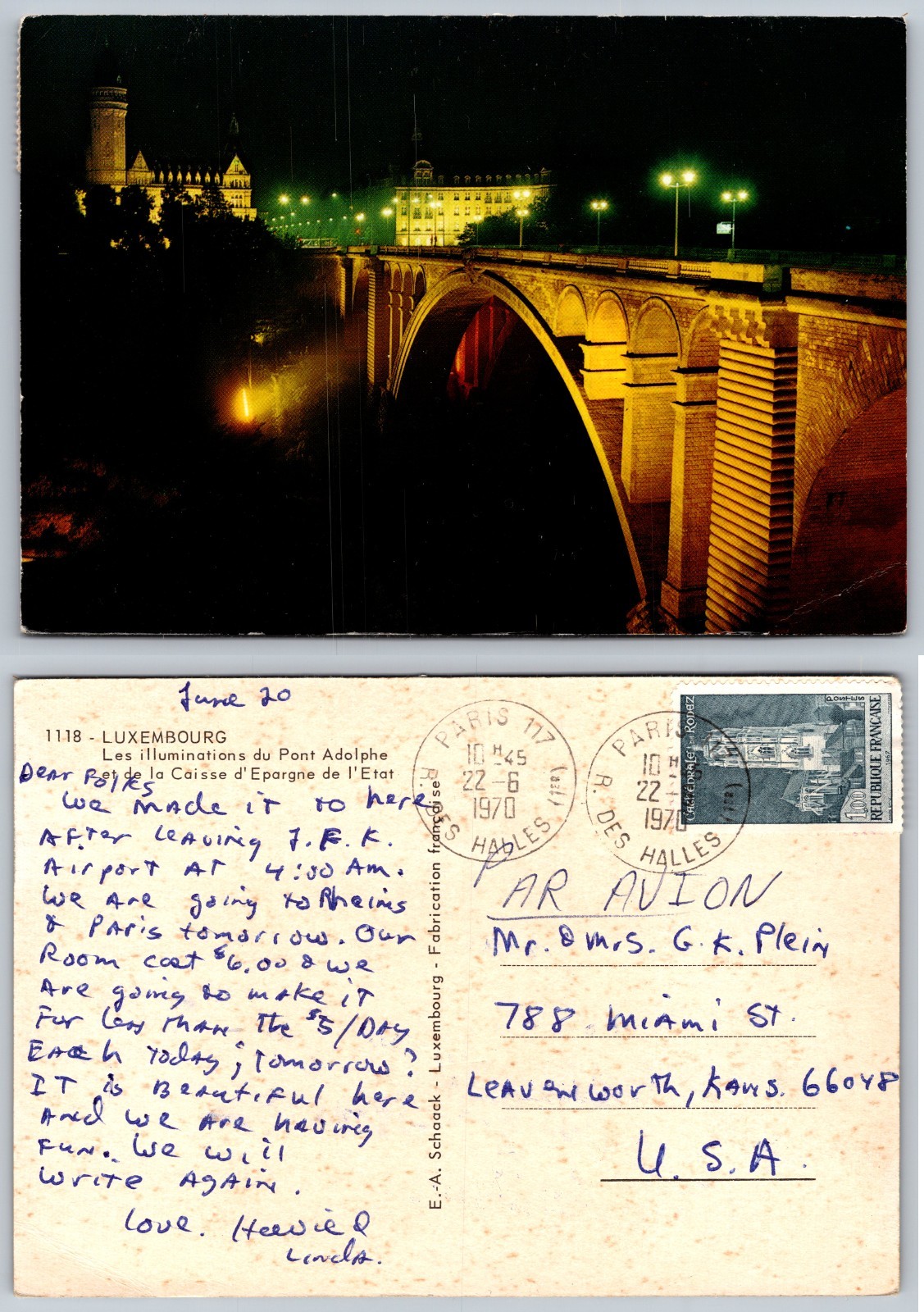 Continental Luxembourg Pont Adolphe Postcard