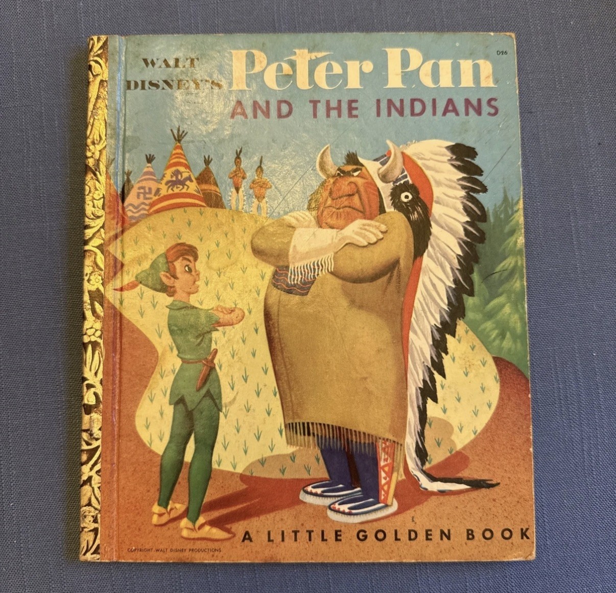 Vintage Children\'s Little Golden Book PETER PAN AND THE INDIANS Disney 1st Ed