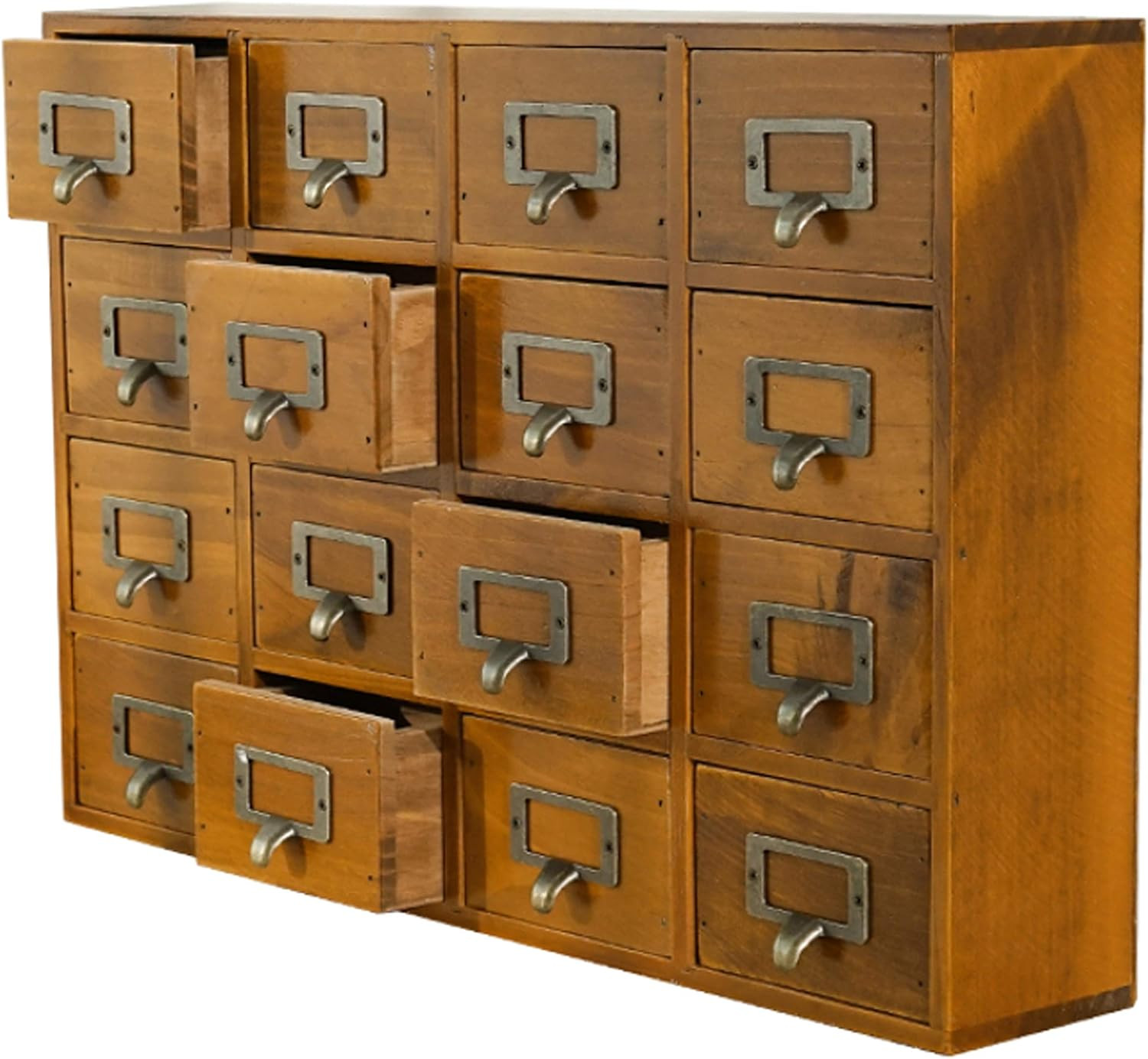 Card Catalog Desk Drawer Organizer - Wooden Storage Box with 16 Drawers - Home O