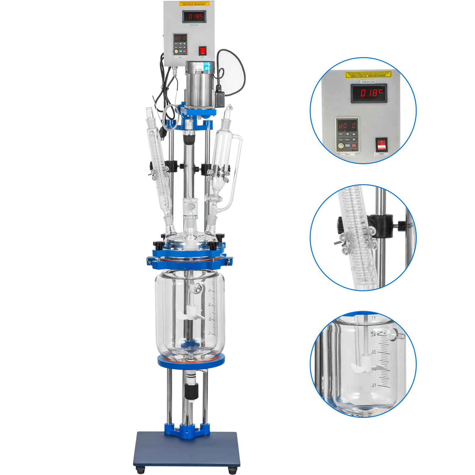 Uimoso 5L Jacketed Glass Reactor 110V Reaction Vessel 100w Digital 0-1200r/min