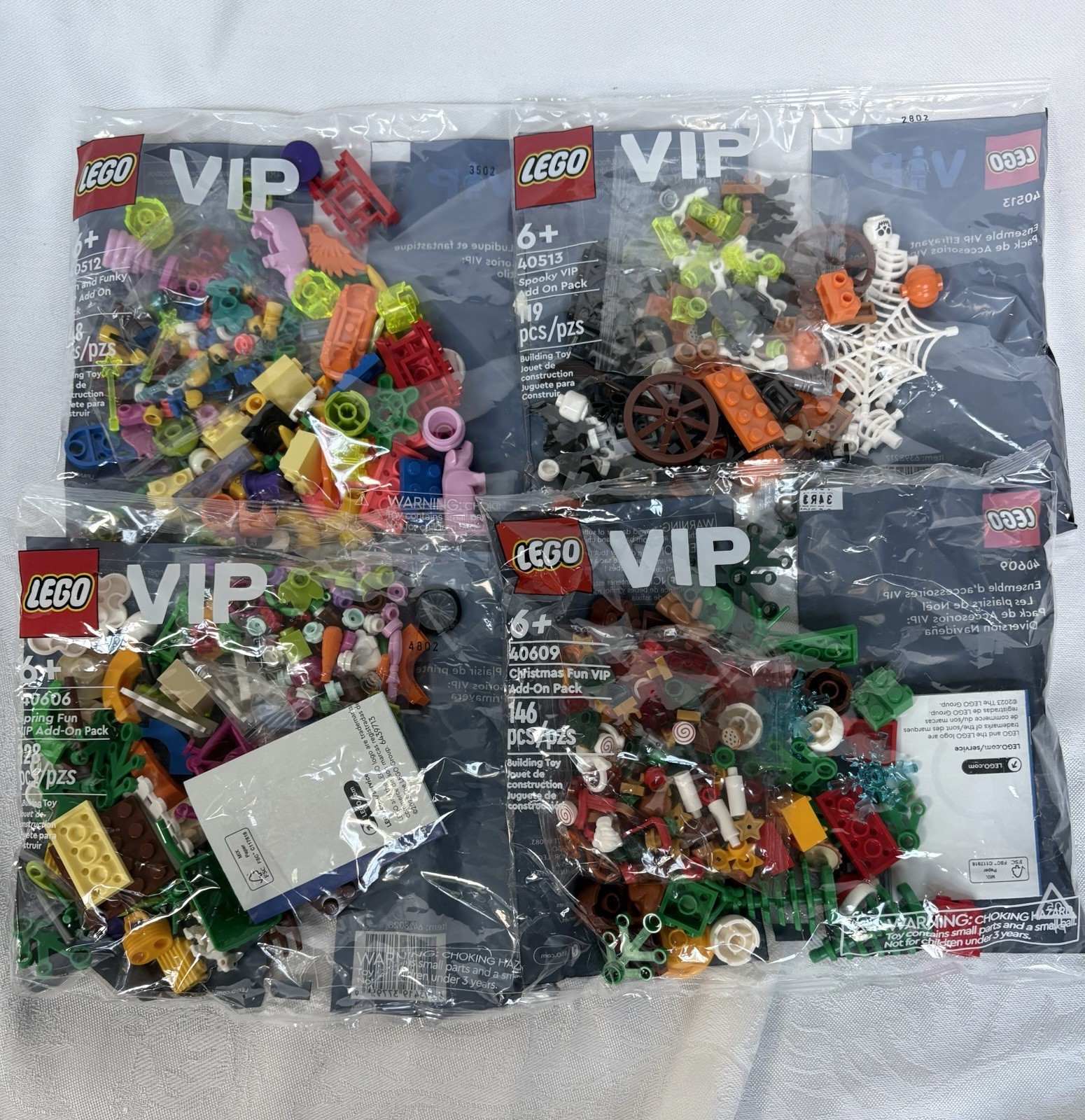 4 LEGO VIP PACKS-40512 FUNKY, 40513 SPOOKY, 40606 SPRING, 40609 CHRISTMAS-NEW