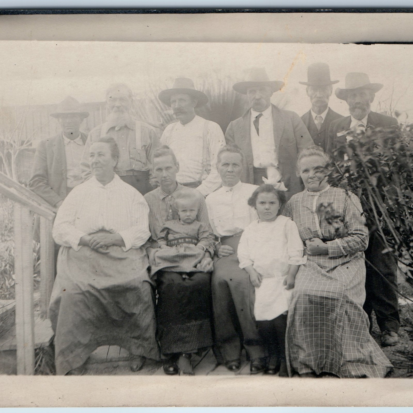 c1910s Outdoor Family Group RPPC Cowboy Hats Dog Garden Porch Photo Postcard c1910s Outdoor Family Group RPPC Cowboy Hats Dog Garden Porch Photo Postcard
