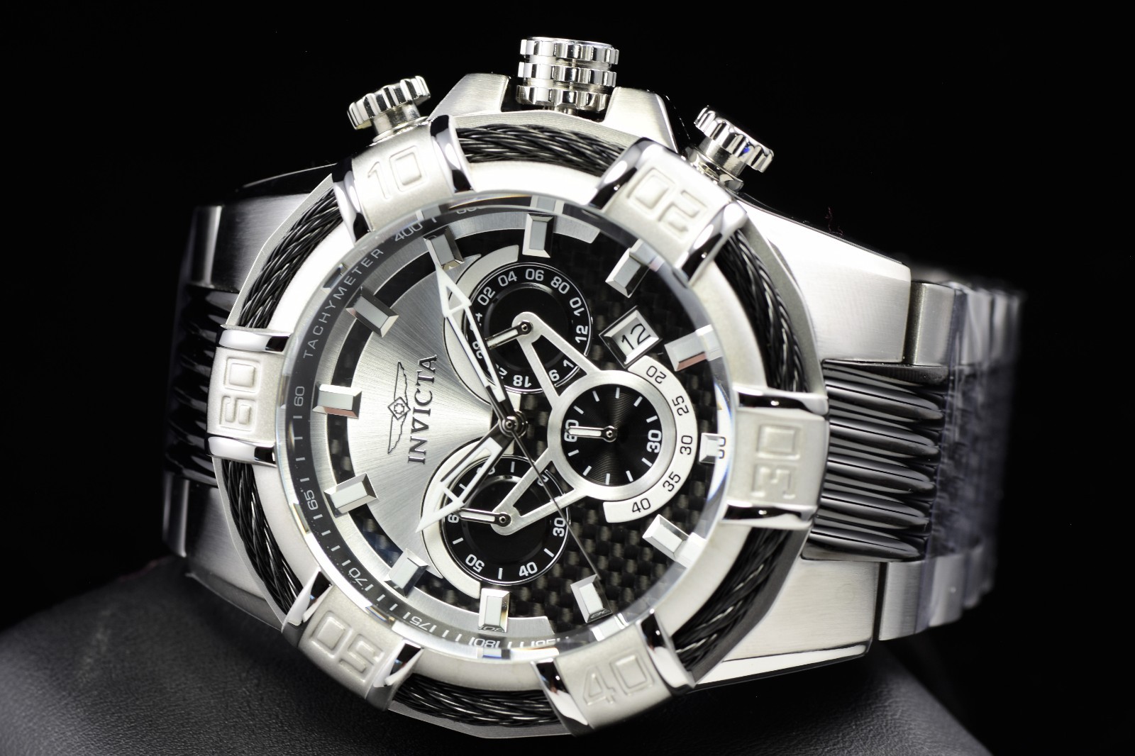 Invicta Bolt Chronograph Quartz Black Dial Steel, Black Tone Men\'s Watch 52mm