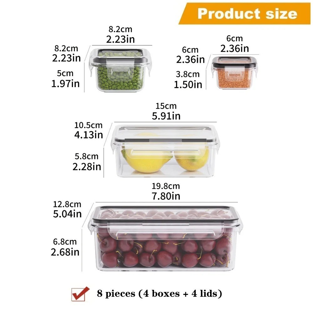 8 Pack Stackable Food Storage Containers Airtight & Leakproof Set Snap Lock Lids