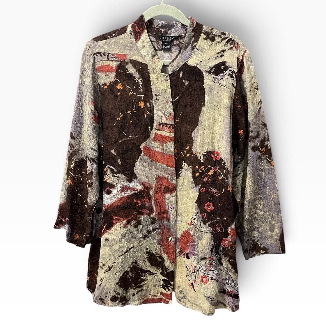 CITRON Santa Monica Collection Boho Abstract Patchwork Print Blouse Top Size 0X CITRON Santa Monica Collection Boho Abstract Patchwork Print Blouse Top Size 0X