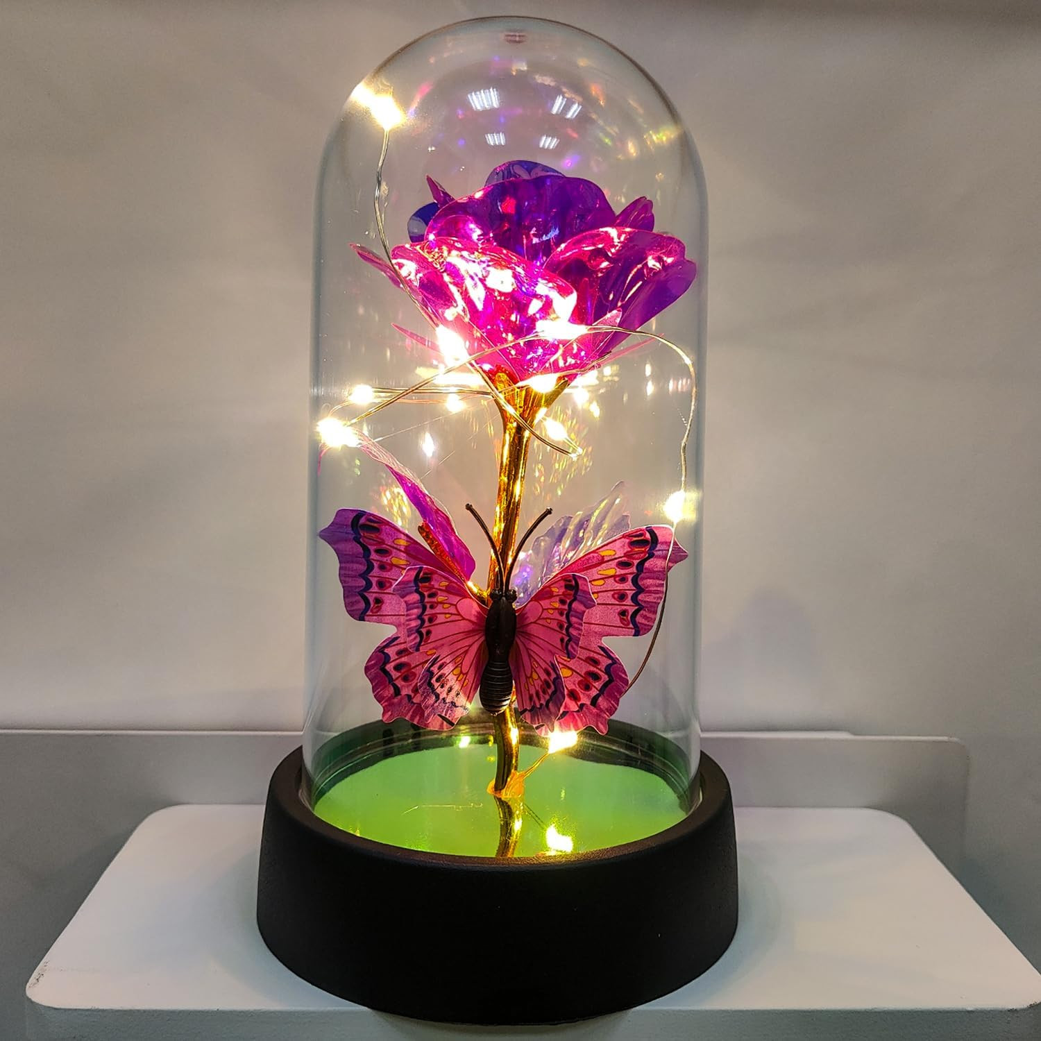 Rose in Glass Dome Light Up Forever Galaxy Rose for Women Valentine's Day Gift
