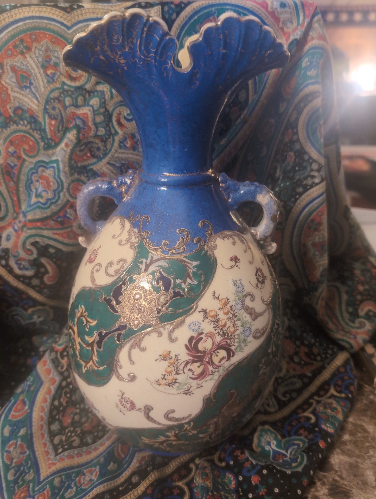 antique Meiji-period Japanese Satsuma gosu-blue vase 13inches Tall antique Meiji-period Japanese Satsuma gosu-blue vase 13inches Tall