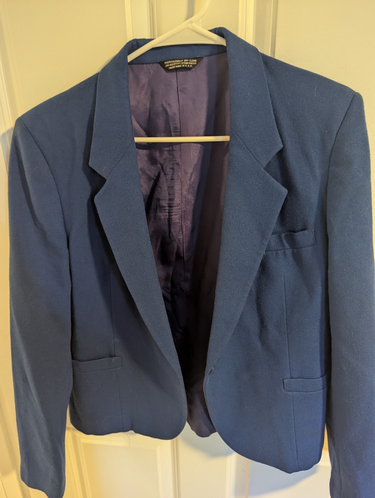 VTG Carlisle Women\'s Blue Double Breasted Wool Blazer Blue With Purple Liner 14 VTG Carlisle Women\'s Blue Double Breasted Wool Blazer Blue With Purple Liner 14