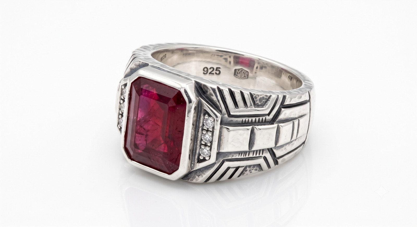 Men\'s Natural Ruby Ring 925 Sterling Silver Handmade Vintage Gemstone Band
