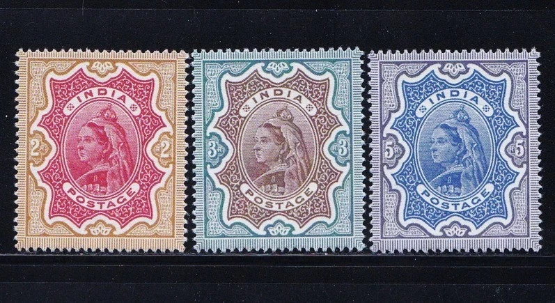 INDIA 1895 QV Victoria High Value Set of 3 MNH Reproduction Stamp sv