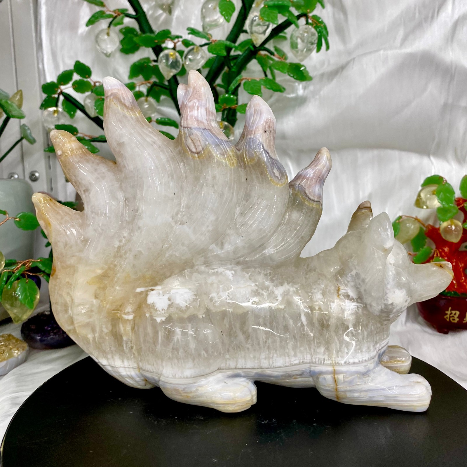 6.7LB Natural Amethyst Geode Hand Carved Nine-tailed Fox Quartz Crystal Decor