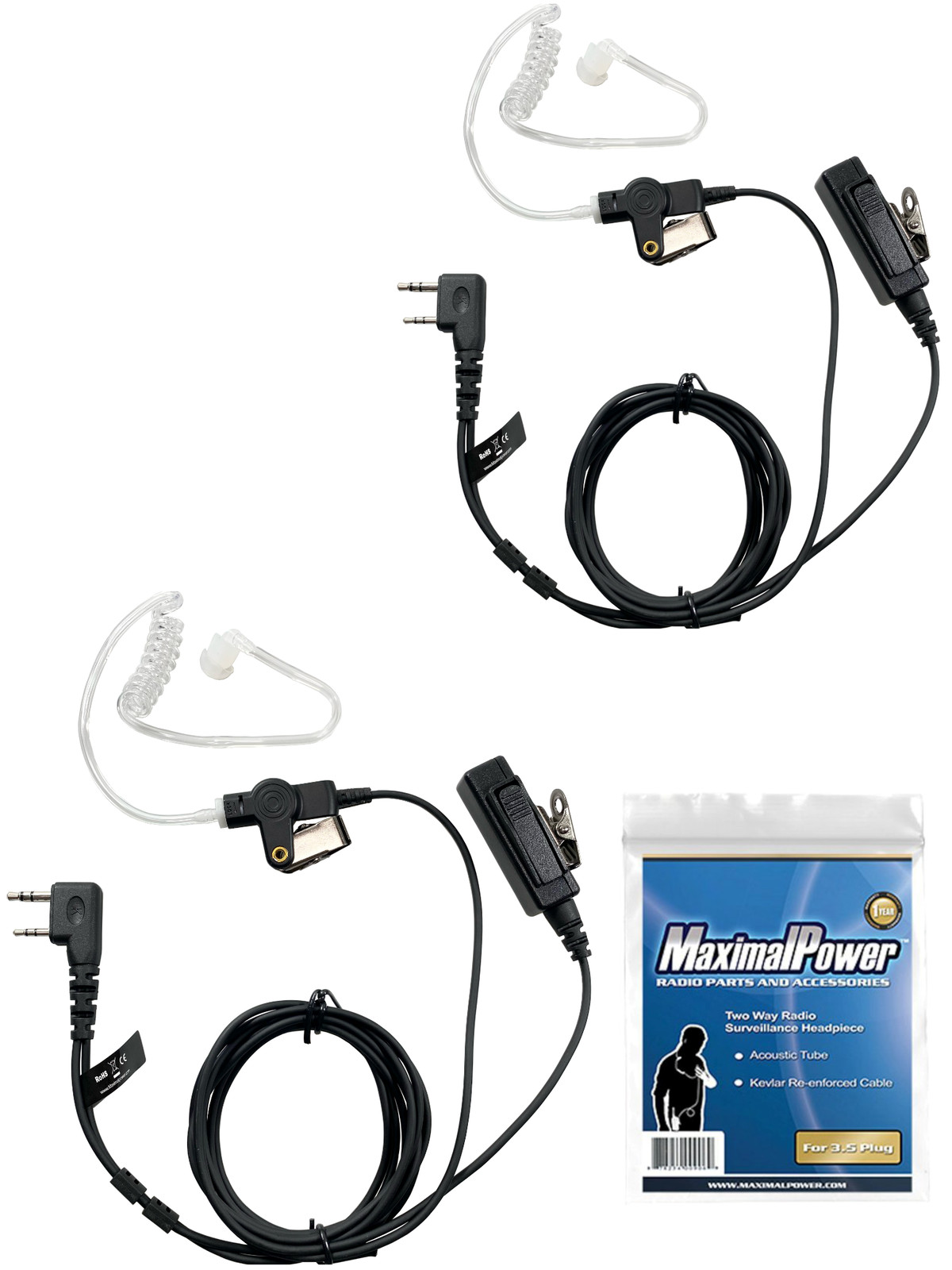 MaximalPower 2PK Surveillance Headset Earpiece PTT Mic for KENWOOD 2-Way Radio MaximalPower 2PK Surveillance Headset Earpiece PTT Mic for KENWOOD 2-Way Radio