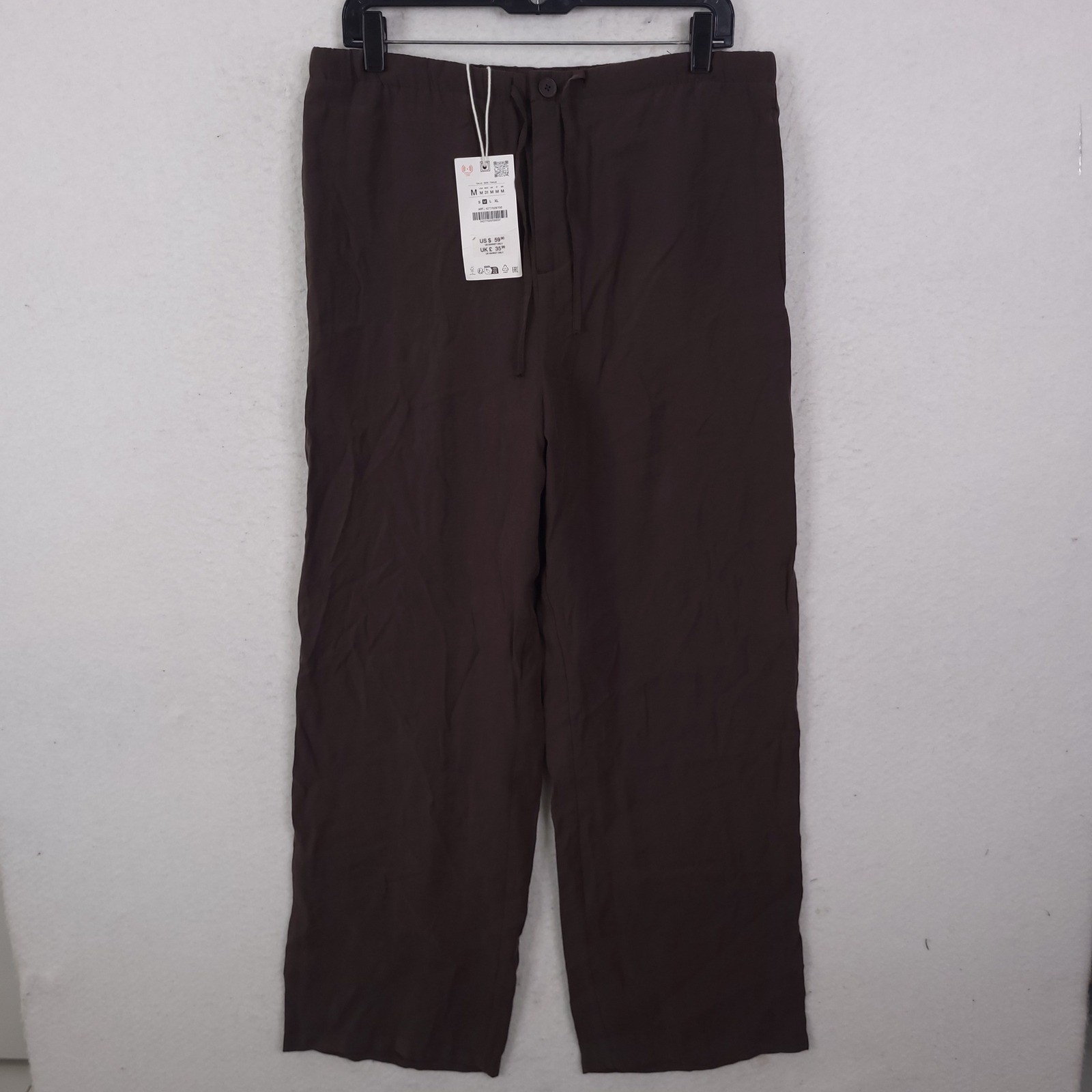 Zara Straight Leg Drawstring Pants Mens M Brown Relaxed Trousers 4277/029/700