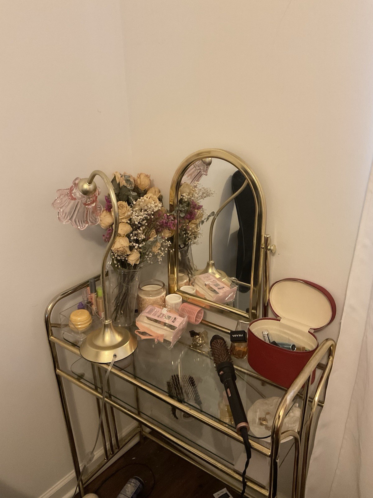 Brass Glass Vanity/ Gold/ Vintage / Hollywood Regency Brass Glass Vanity/ Gold/ Vintage / Hollywood Regency