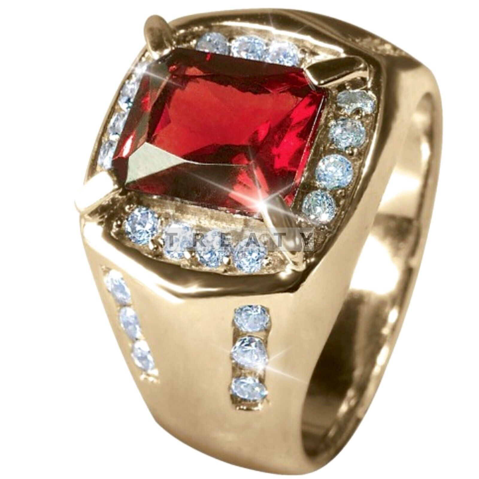 Garnet Emerald Cut With 14K Solid Yellow Gold Ring For Men\'s #80