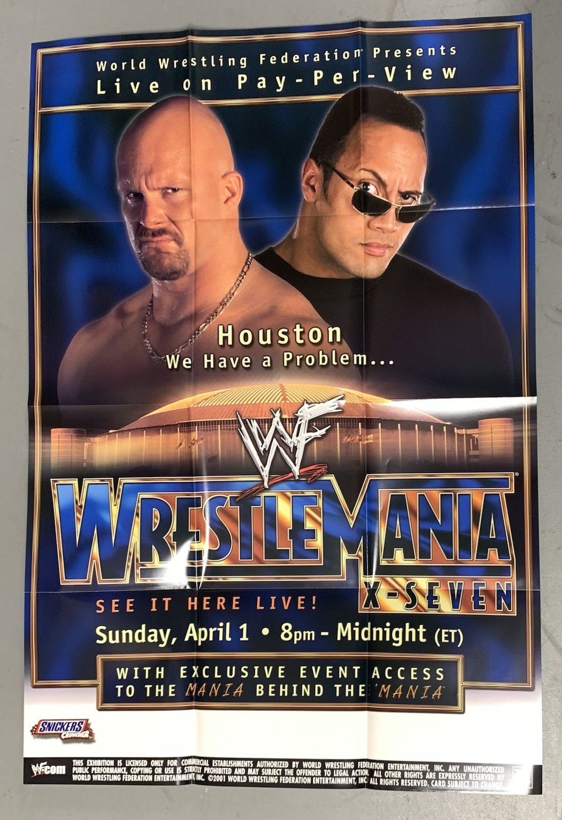 Wrestlemania 17 X-Seven - Official PPV WWF Poster Steve Austin The Rock - 27x39