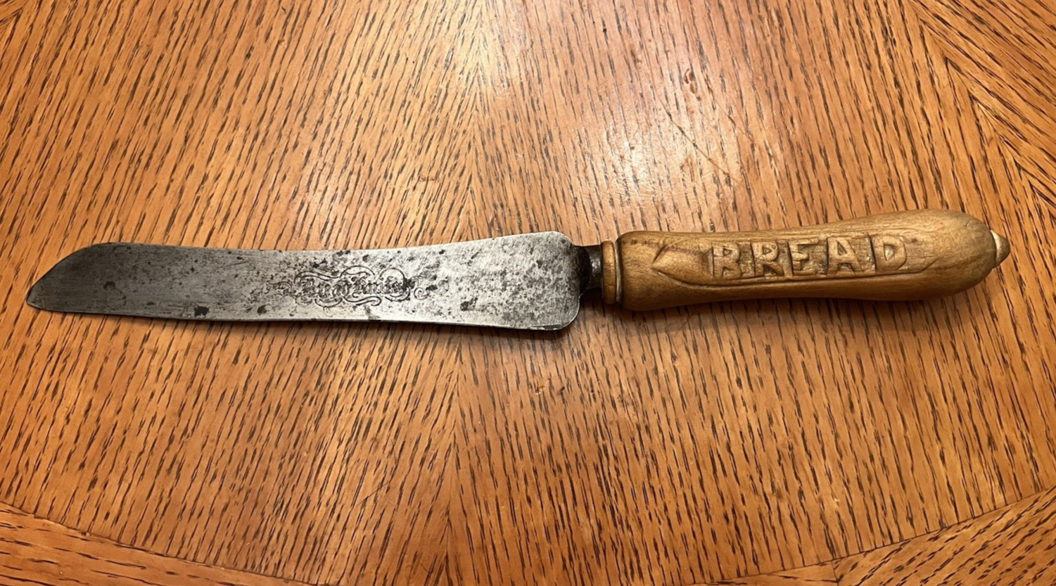 Antique England Hand-Carved Wooden Bread Knife 