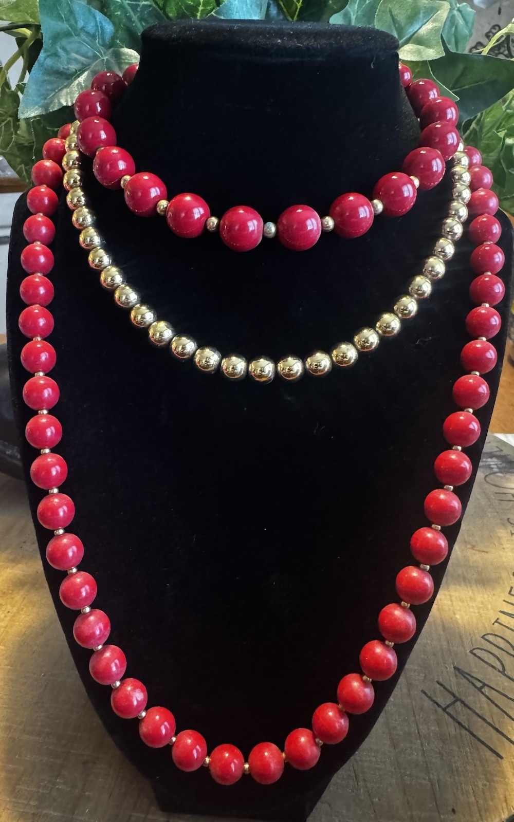 Vintage Cherry Red and Gold Tone Jewelry Lot Necklace, Bangle, Earrings 1 Monet Vintage Cherry Red and Gold Tone Jewelry Lot Necklace, Bangle, Earrings 1 Monet