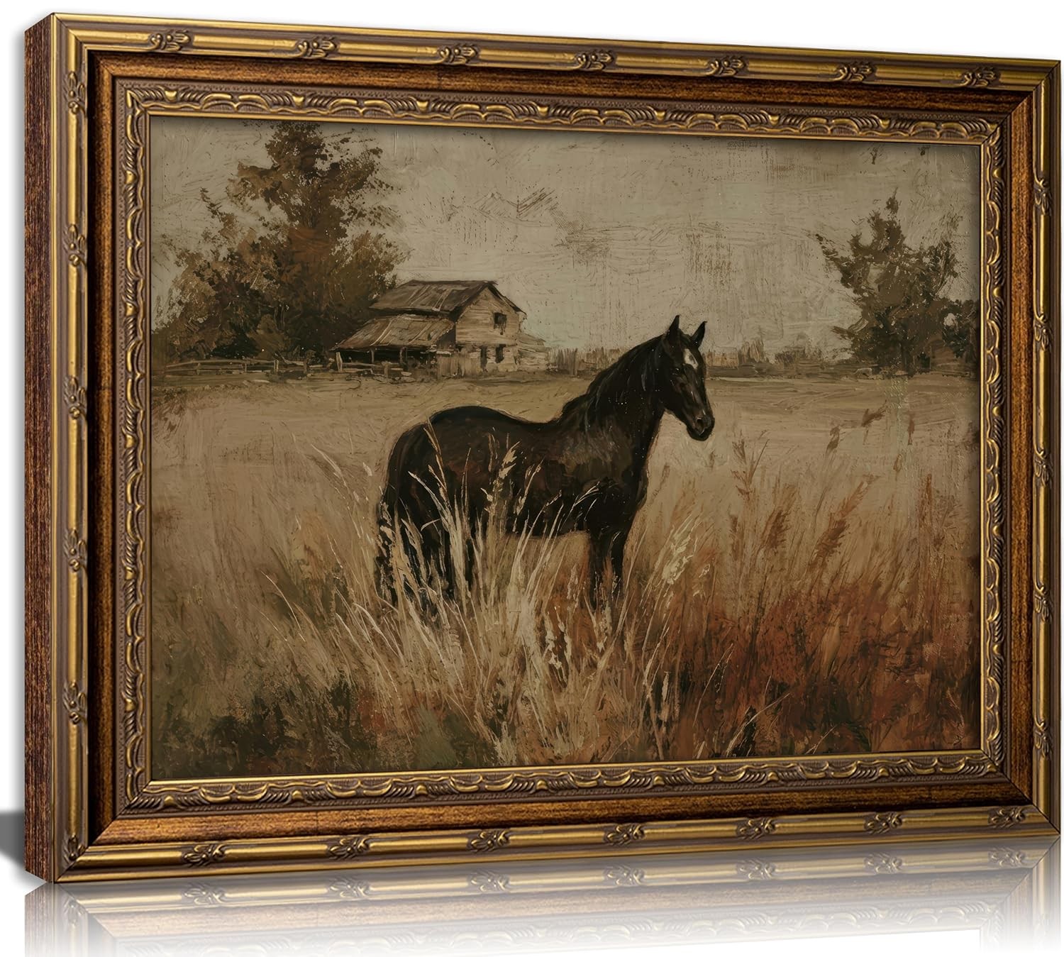 Vintage Gold Framed Horse Canvas Wall Art 11x9 Farmhouse Horse Painting Vintage Gold Framed Horse Canvas Wall Art 11x9 Farmhouse Horse Painting