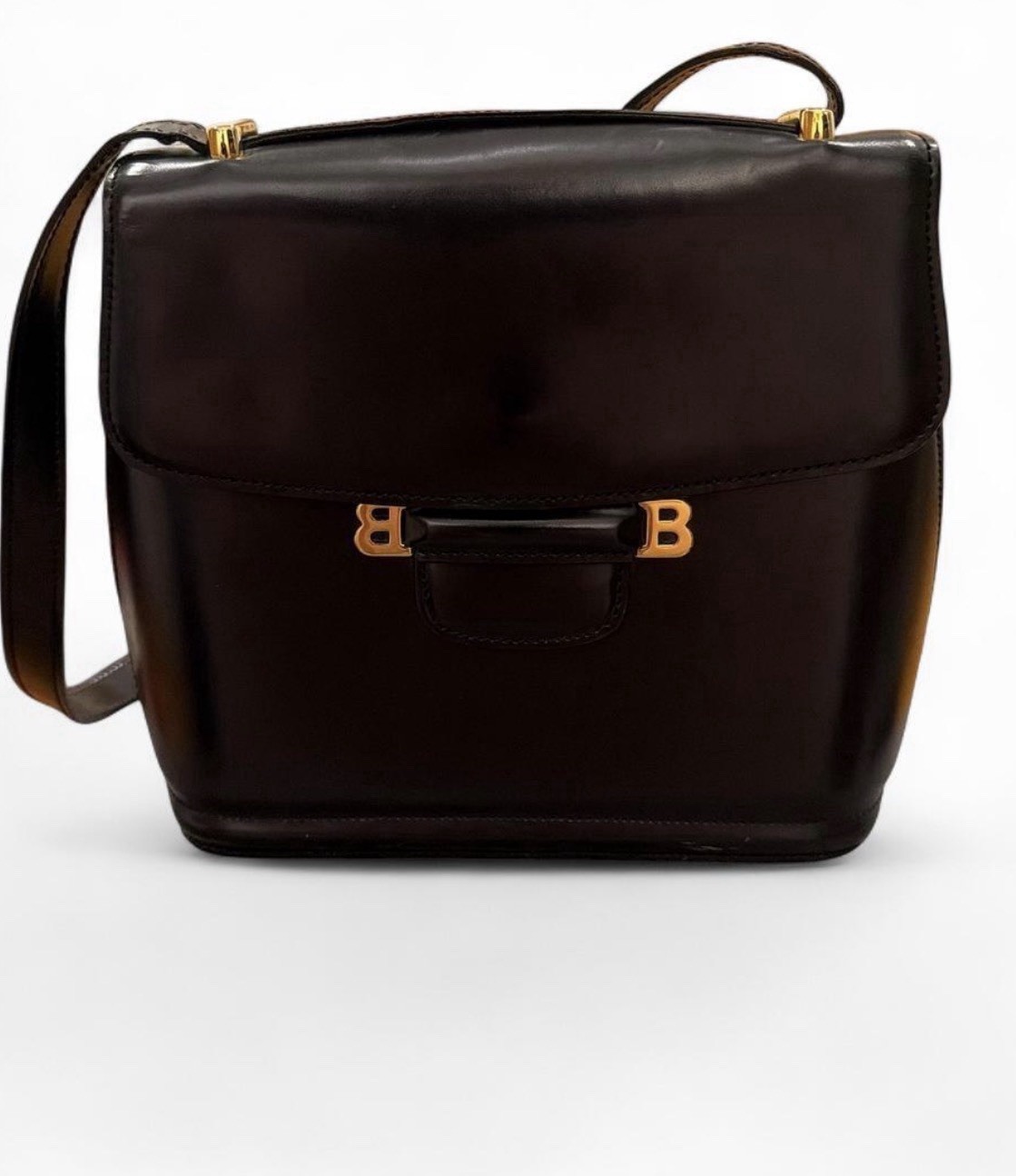BALLY Rare Vintage Black Leather Handbag Shoulder Bag Made in Italy 1627-99