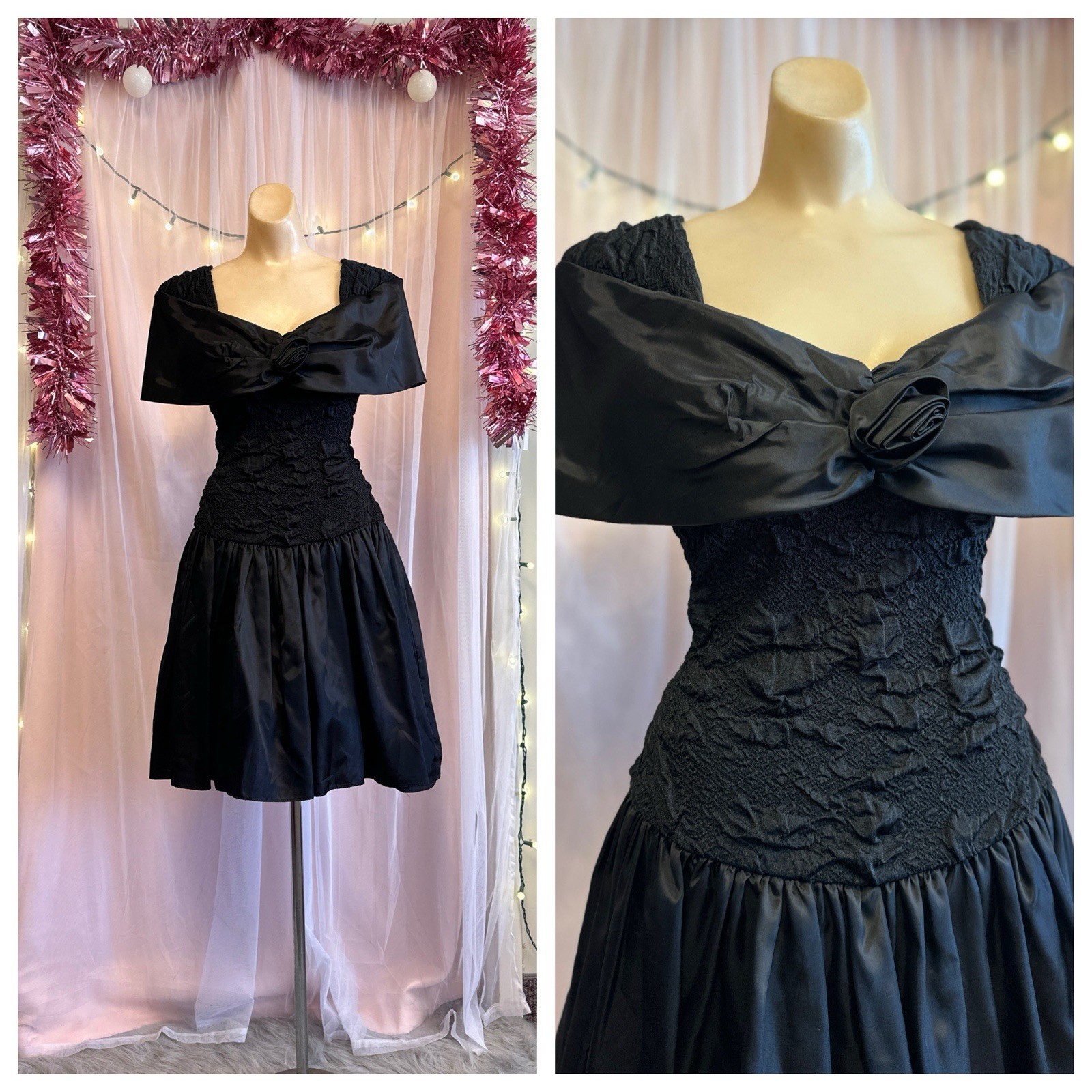 Vintage 80s 90s Black Mini Dress New Wave Romantic Whimsy Goth Cocktail S/M