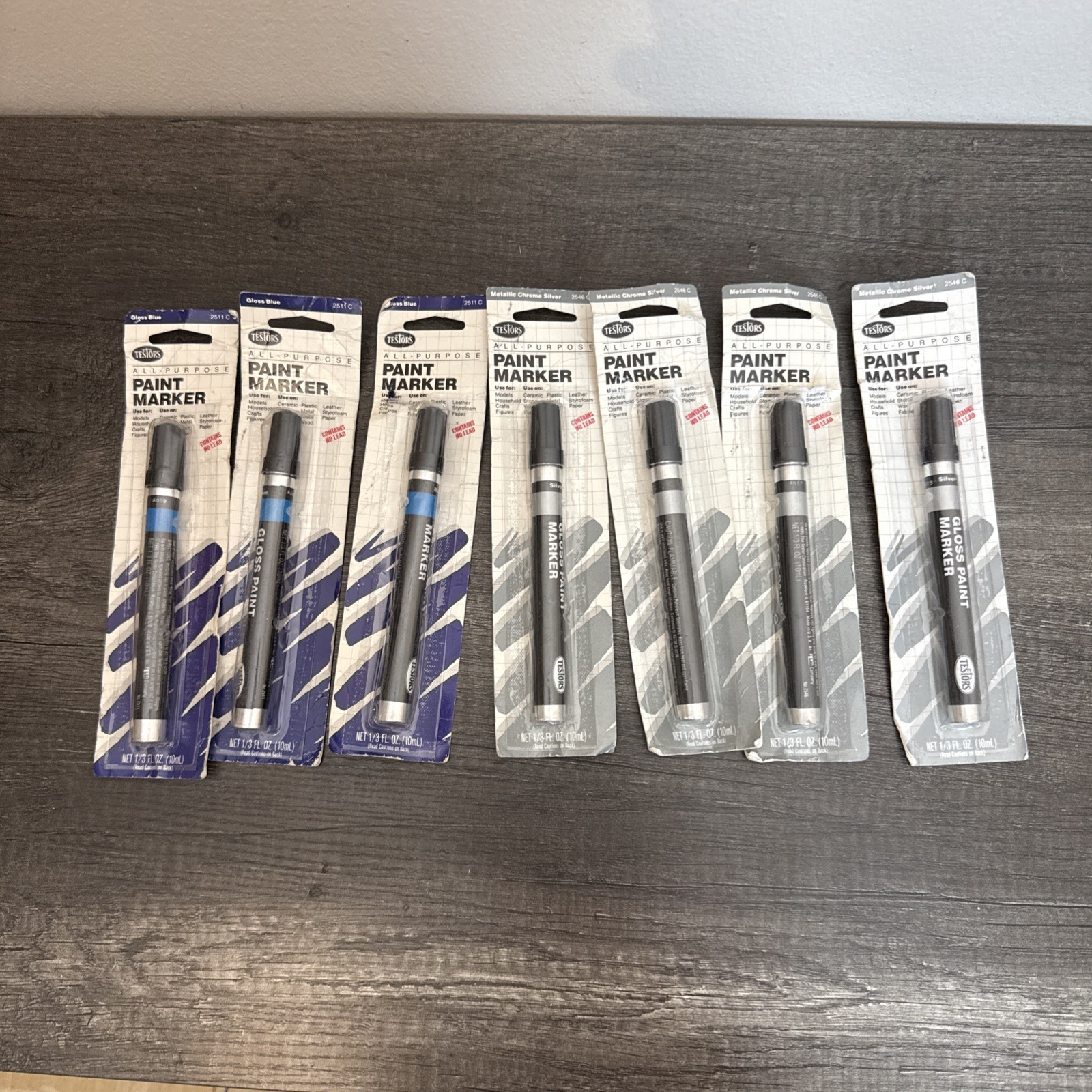 Vintage Testors Paint Marker Lot of 7 NOS Old Stock Blue Black Chrome Silver
